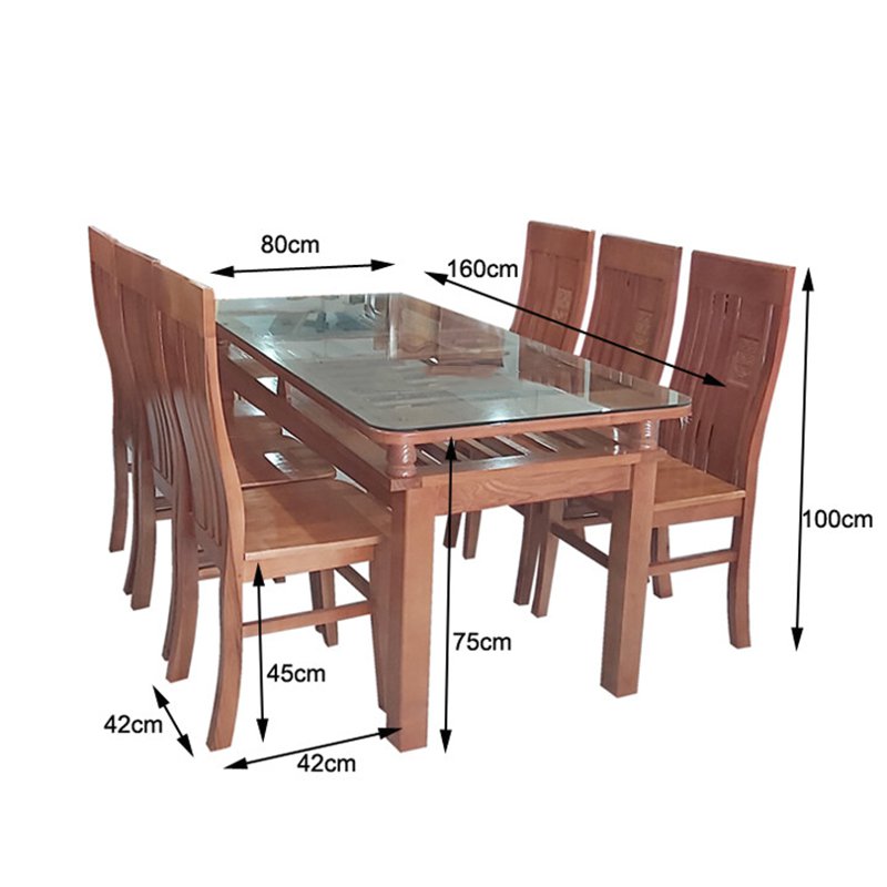 Kích thước bộ bàn ăn dành cho gia đình 6 người