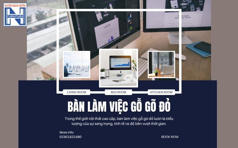 bàn làm việc gỗ gõ đỏ