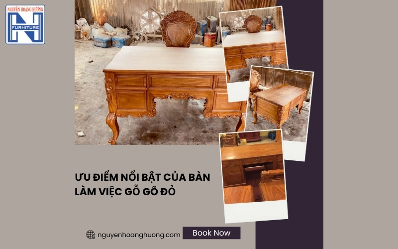 bàn làm việc gỗ gõ đỏ