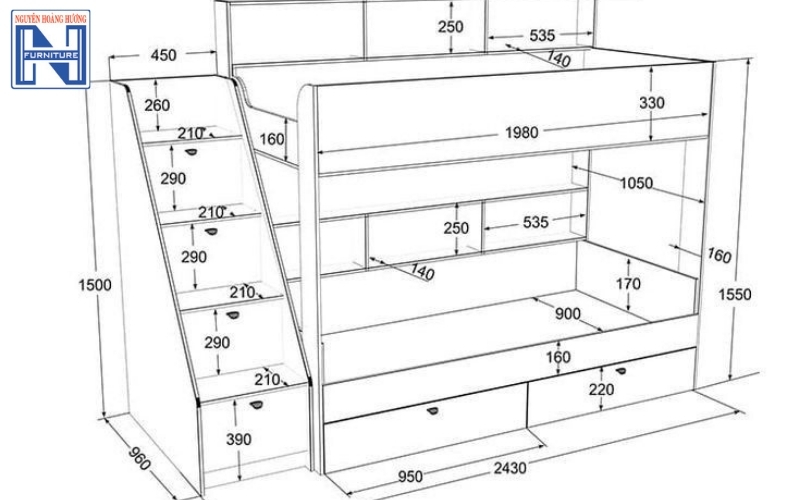 Kích thước giường tầng trẻ em
