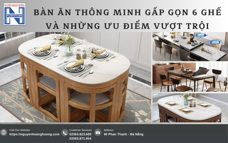 Bàn ăn thông minh gấp gọn 6 ghế