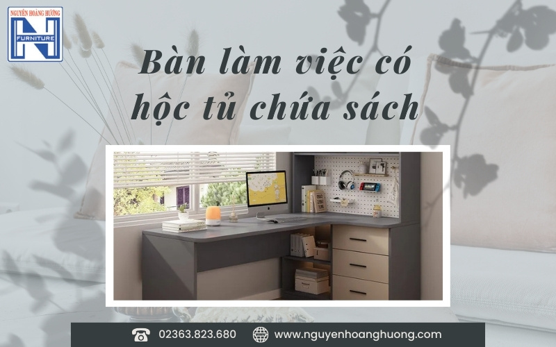 bàn làm việc kèm kệ sách đa năng