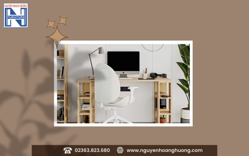 bàn làm việc kèm kệ sách đa năng