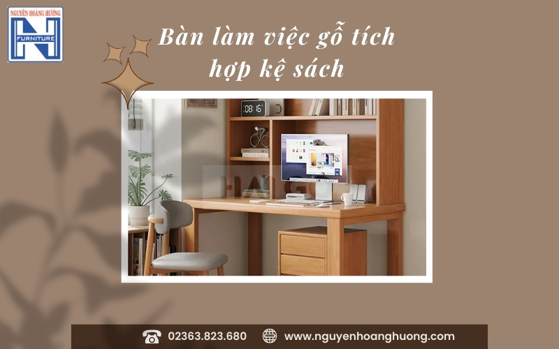 bàn làm việc kèm kệ sách đa năng