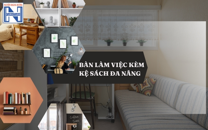 bàn làm việc kèm kệ sách đa năng