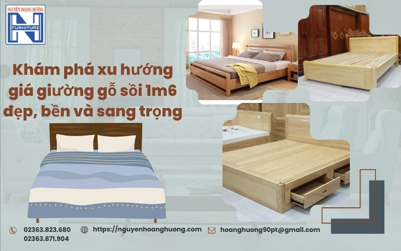 Giá giường gỗ sồi 1m6